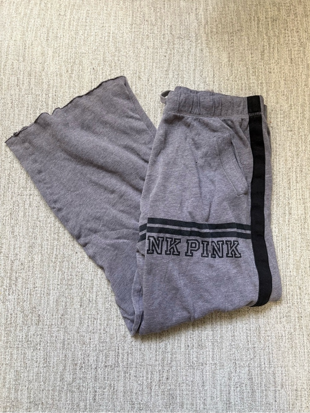 Vintage PINK Victoria's Secret Gray Logo Sweatpants with Black Stripe
